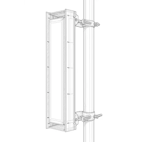 Wireframe illustration of a rectangular multisector antenna with adjustable mounting hardware