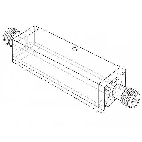Wireframe illustration of a narrow rectangular notch filter with connectors on both sides