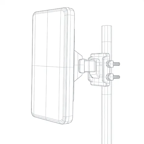 Wireframe drawing of a rectangular point-to-point antenna mounted on a pole bracket