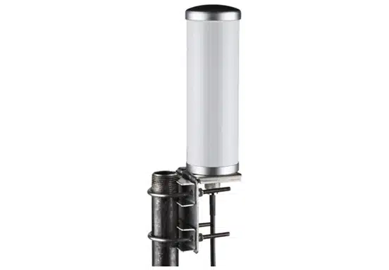 Vertically mounted cylindrical omnidirectional RF antenna with rugged outdoor hardware